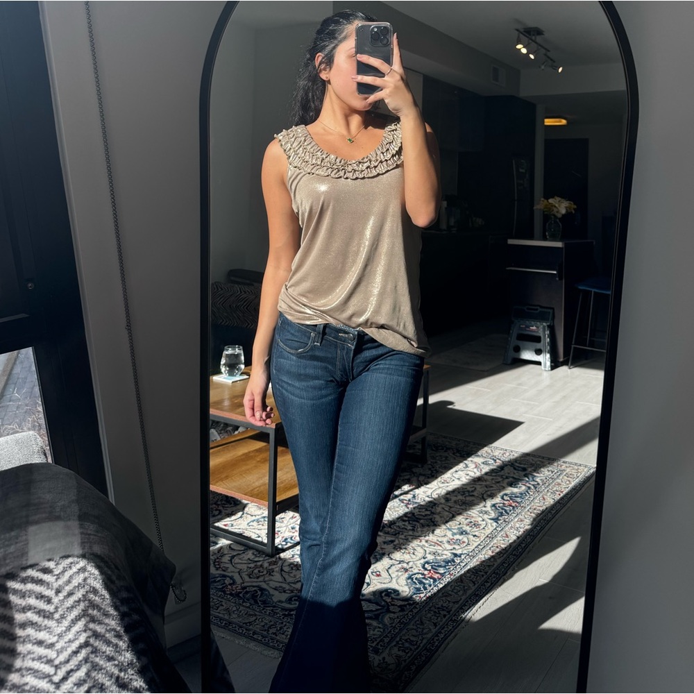 Gold Sleeveless Top with Embellished Neckline